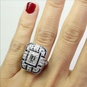 Blue Stone and Silver Cocktail Ring !! Size 6